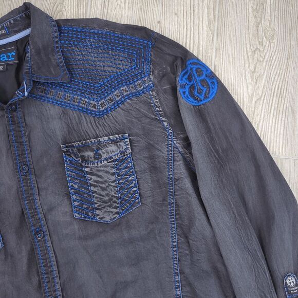 Signature Roar Men's Size XL Black Blue Western Ranch Cowboy Button Down Shirt - Picture 2 of 12